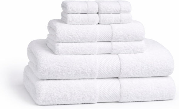 Lux Collection 8-Piece Luxury Towel Set, 100% Ring Spun Cotton, 400 GSM, White, Super Absorbent, Quick-Dry, 2 Bath, 2 Hand, 4 Washcloths