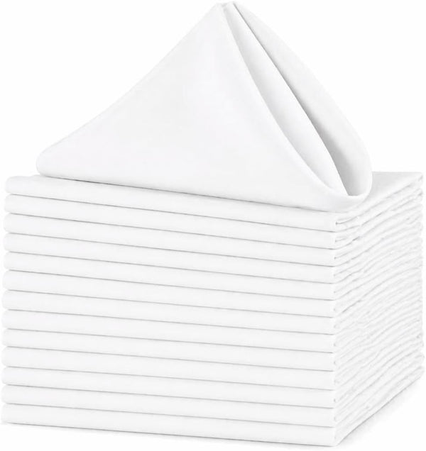 Spun Polyester Cloth Premium Napkins, 20x20 Inch, Wrinkle Resistant, Reusable, Bulk Set for Restaurants, Weddings, Parties, Home & Commercial Use (24, White)