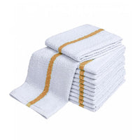 Blue Strip Bar Mop Towels – 100% Soft Cotton Commercial Cleaning Cloths for Kitchen, Bar & Bathroom Use (12, Blue Strip)