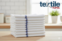 15x26 Kitchen Towels – Blue Center Stripe & Red Side Stripes – 100% Cotton, Soft, Absorbent & Durable – Ideal for Bulk Use (12, Blue Stripe)