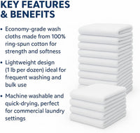 Wash Cloths 12”x12” – Economy Grade 100% Cotton, Soft, Durable & Quick-Drying Towels for Gyms, Hotels & Cleaning (60)