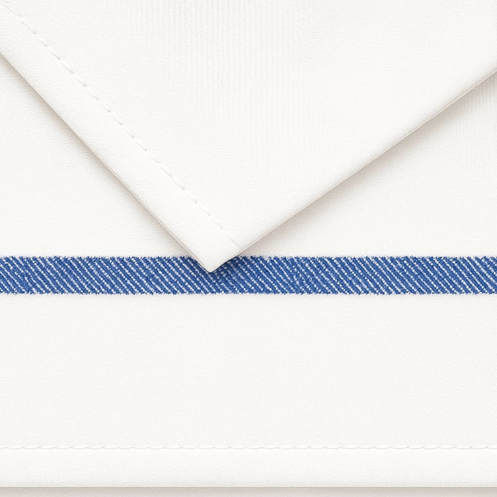 15x26 Kitchen Towels – Blue Center Stripe & Red Side Stripes – 100% Cotton, Soft, Absorbent & Durable – Ideal for Bulk Use (12, Blue Stripe)