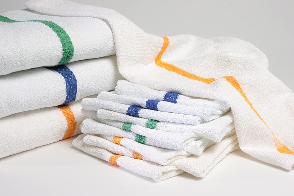 Blue Strip Bar Mop Towels – 100% Soft Cotton Commercial Cleaning Cloths for Kitchen, Bar & Bathroom Use (12, Blue Strip)