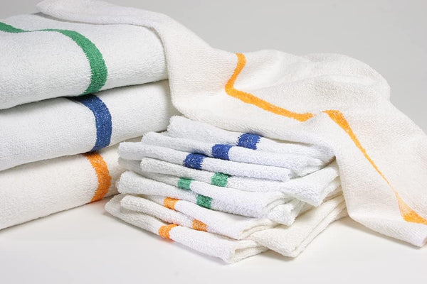 Blue Strip Bar Mop Towels – 100% Soft Cotton Commercial Cleaning Cloths for Kitchen, Bar & Bathroom Use (12, Blue Strip)
