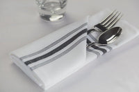 French Stripe Bistro Napkins 18”x22” – Durable, Wrinkle-Resistant & Easy Care – Ideal for Quality Restaurants (12, Black Stripe)