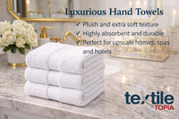 LUX Collection Hand Towels, 16x27 Inch, White, Ring Spun Cotton, 400 GSM, Plush, Highly Absorbent (6)