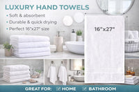 LUX Collection Hand Towels, 16x27 Inch, White, Ring Spun Cotton, 400 GSM, Plush, Highly Absorbent (6)