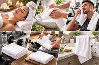 LUX Collection Hand Towels, 16x27 Inch, White, Ring Spun Cotton, 400 GSM, Plush, Highly Absorbent (6)